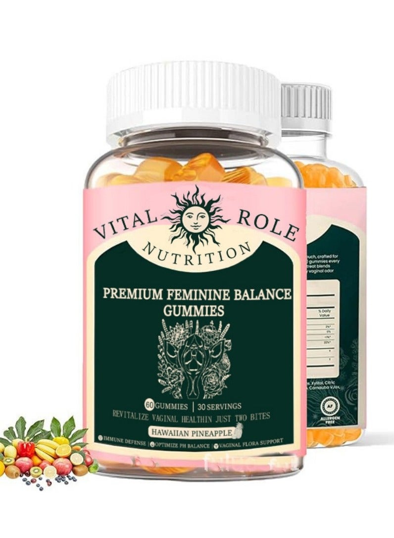 VITAL Feminine Balance Gummies Pineapple Natural Ingredients, Gentle and Effective Easy to Carry Optimize PH Balance (1Bags/60Grain),For Women Of All Ages And Lifestyles，Gluten-Free, Vegan, Hawaiian Pineapple Flavor - Image 1