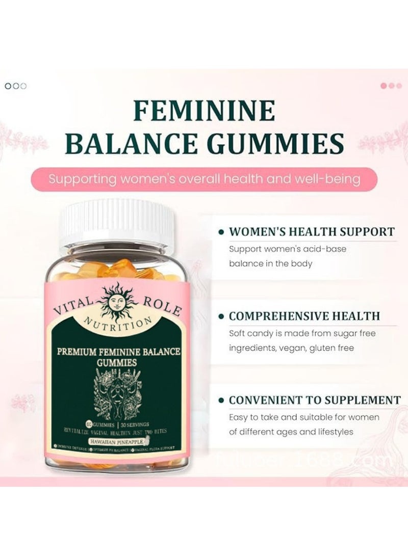 VITAL Feminine Balance Gummies Pineapple Natural Ingredients, Gentle and Effective Easy to Carry Optimize PH Balance (1Bags/60Grain),For Women Of All Ages And Lifestyles，Gluten-Free, Vegan, Hawaiian Pineapple Flavor - Image 2