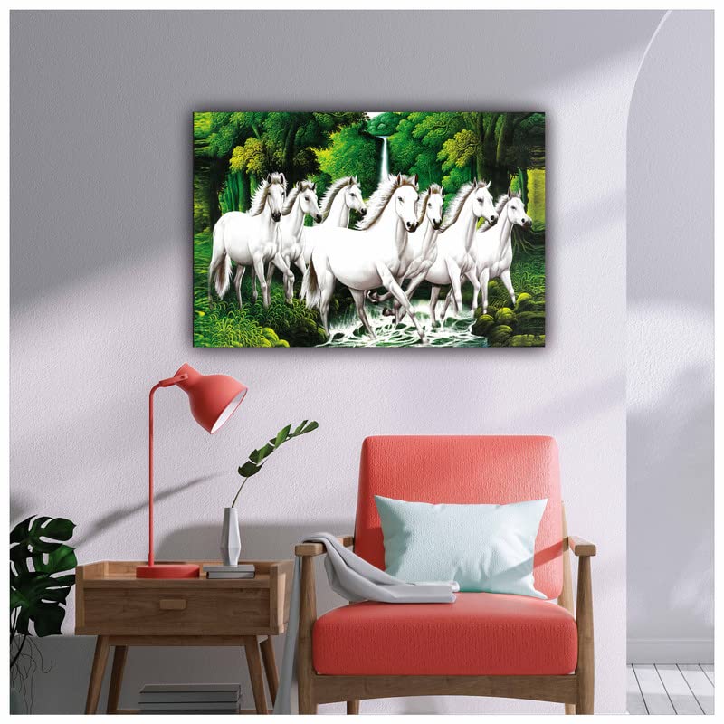 SAF paintings 7 Running Horses Vastu UV Textured Wall Painting for Home Decoration, Office, Gym, College Wall decoration Painting 12 Inch x 18 Inch MDF1422 - Image 2