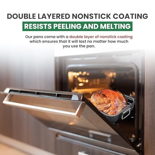 CULINARIN Roasting Pan With Rack 11" x 15" - Non Stick Large Roaster Pan and V-rack with foldable handles - Roasting Pans for Ovens to Elevate Food for Even Heating - Dishwasher Safe Turkey Roast Pot - Image 4