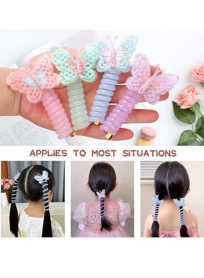Happy D Butterfly Telephone Cord Hair Ties, Colorful Telephone Cord Hair Ties, Spiral Hair Ropes, Children's Hair Accessories, Girls' Hair Accessories, Suitable for Various Outfits (Set of 5 - Green, Pink, Blue, Yellow, Purple) - Image 3