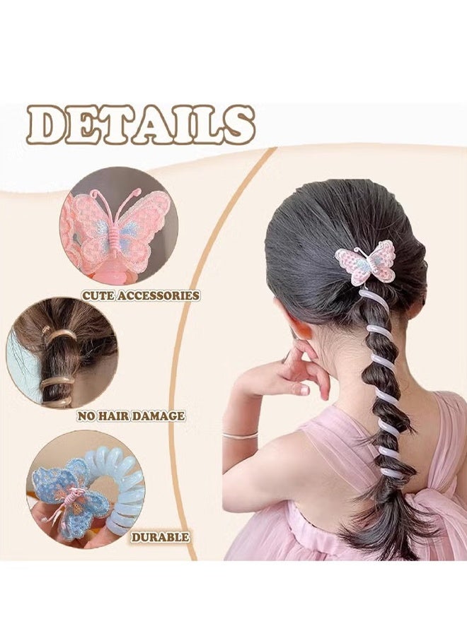 Happy D Butterfly Telephone Cord Hair Ties, Colorful Telephone Cord Hair Ties, Spiral Hair Ropes, Children's Hair Accessories, Girls' Hair Accessories, Suitable for Various Outfits (Set of 5 - Green, Pink, Blue, Yellow, Purple) - Image 5