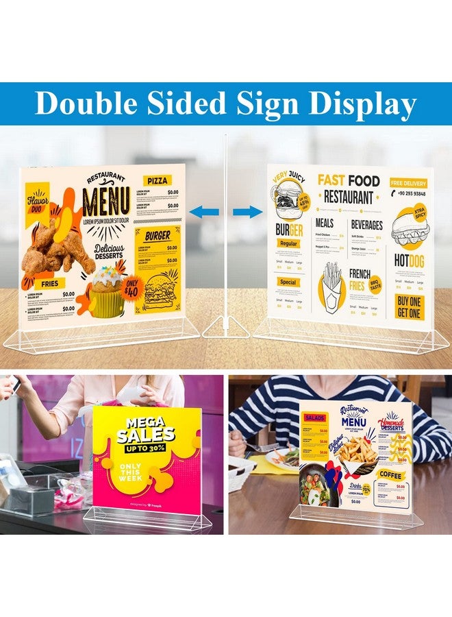 Seencool Horizontal Acrylic Sign Holder 8.5 x 11 - Double Sided T Shape Menu Table Stands, Plastic Paper Flyer Display Stand, Clear Picture Photo Frames for Wedding, Office, Store, Restaurant (6 Pack) - Image 1