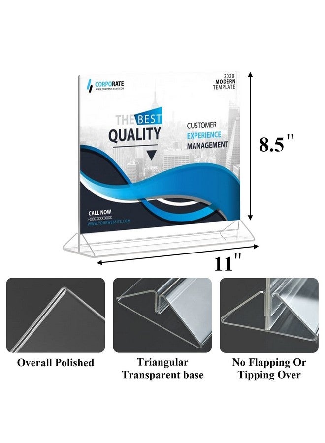 Seencool Horizontal Acrylic Sign Holder 8.5 x 11 - Double Sided T Shape Menu Table Stands, Plastic Paper Flyer Display Stand, Clear Picture Photo Frames for Wedding, Office, Store, Restaurant (6 Pack) - Image 2
