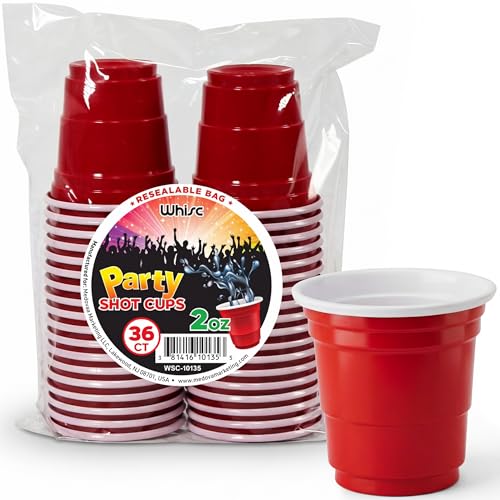 WHISC Red Disposable Shot Glasses 2 oz 36Pack HeavyDuty Plastic Shot Cups for Parties Jello Shots Tastings Events Durable Stackable Mini Cups for Barware Catering - Image 2