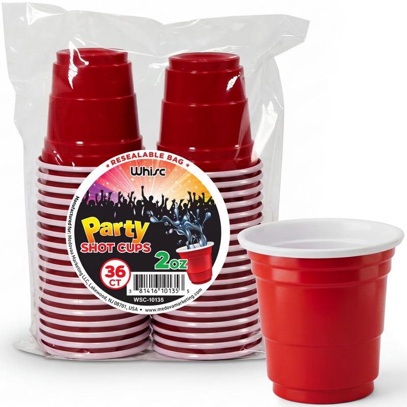 WHISC Red Disposable Shot Glasses 2 oz 36Pack HeavyDuty Plastic Shot Cups for Parties Jello Shots Tastings Events Durable Stackable Mini Cups for Barware Catering - Image 3