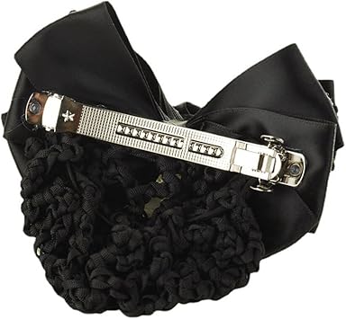 UPSTORE 1Pcs Hair Bun Clip Cover Net Snood Hair Barrette Rhinestone Satin Bow Bowknot Snood Net Hair Clip Hairnet Hair Accessories for Hotel Waitress Air Hostess Nurse Black - Image 3