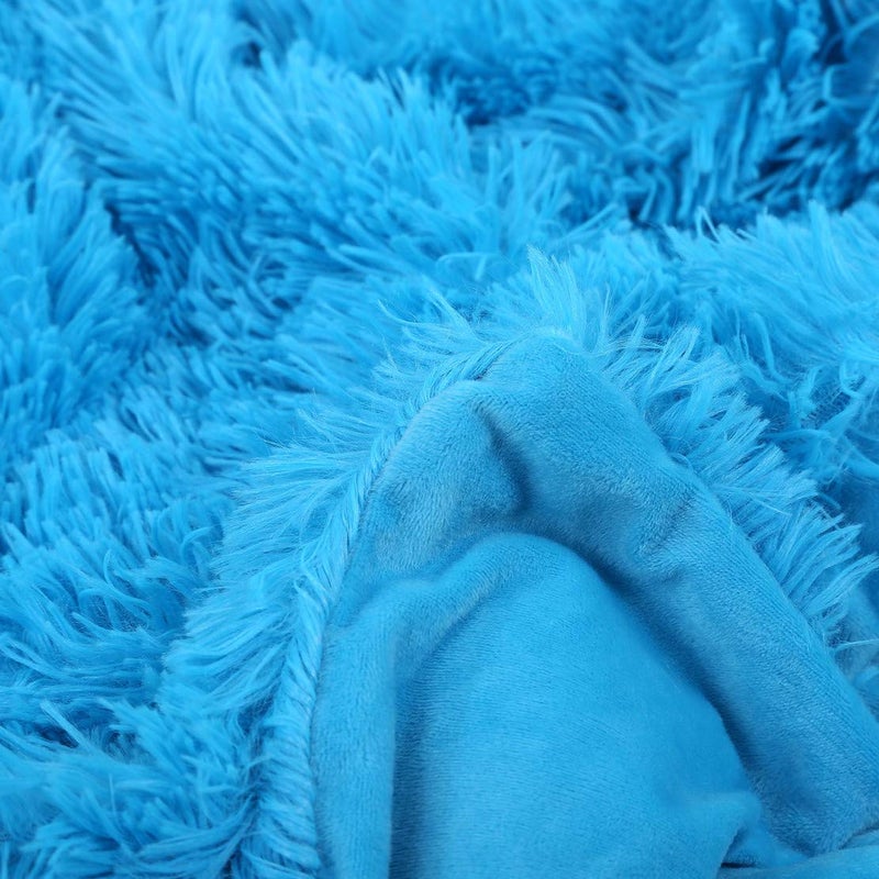 MYRU Plush Super Soft Blanket Bedding Sofa Cover Furry Fuzzy Fur Warm Throw Qulit Cozy Couch Blanket for Winter (51""x63""  Sky Blue) - Image 4