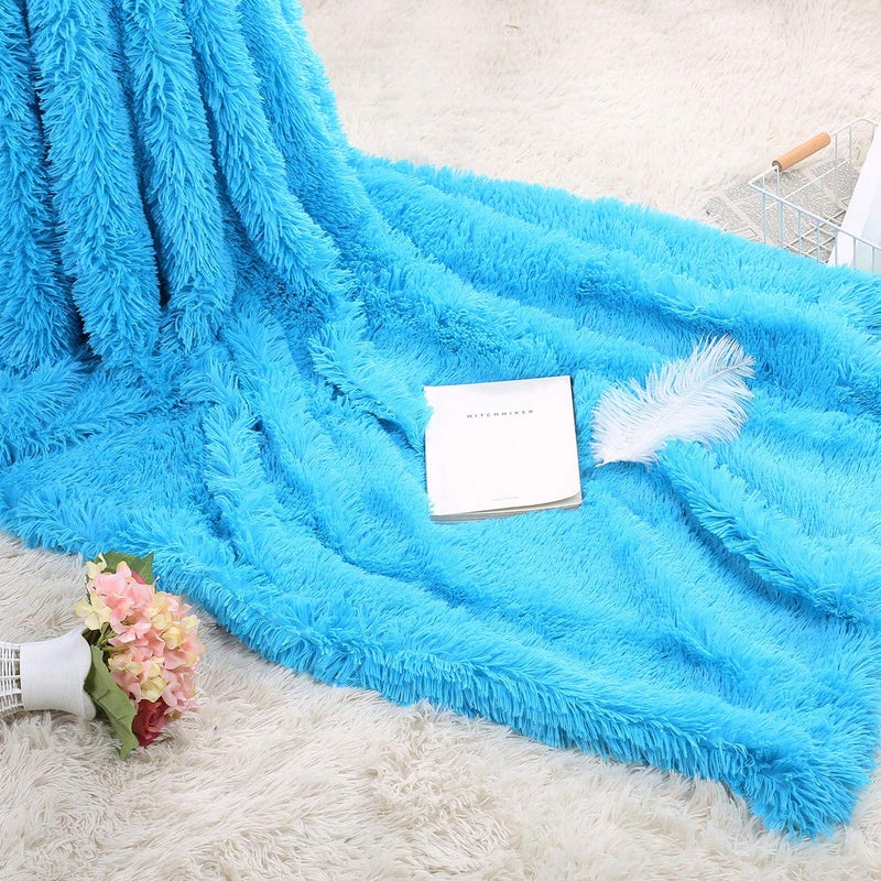 MYRU Plush Super Soft Blanket Bedding Sofa Cover Furry Fuzzy Fur Warm Throw Qulit Cozy Couch Blanket for Winter (51""x63""  Sky Blue) - Image 2