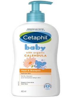 Cetaphil Baby Gentle Cleanser Moisturizer Foaming Wash and Shampoo with Organic Calendula and Aloe Vera 400ml  - Image 1