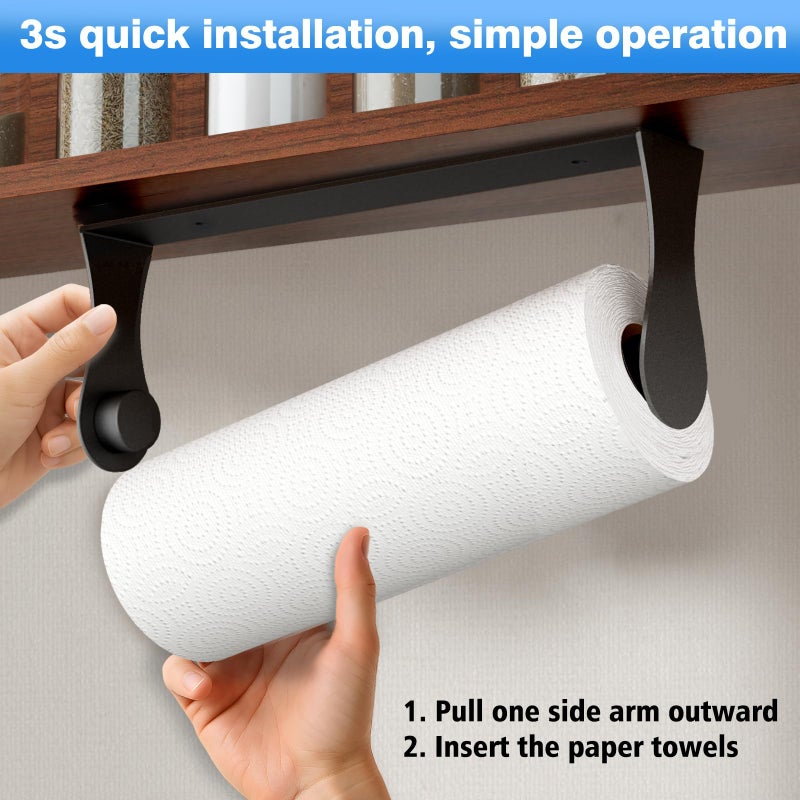 Smipam Paper Towel Holder Under Cabinet, Black, Adhesive & Wall Mount, Under Counter Paper Towel Rack for Kitchen and Bathroom, Home and Kitchen Decor - Image 2