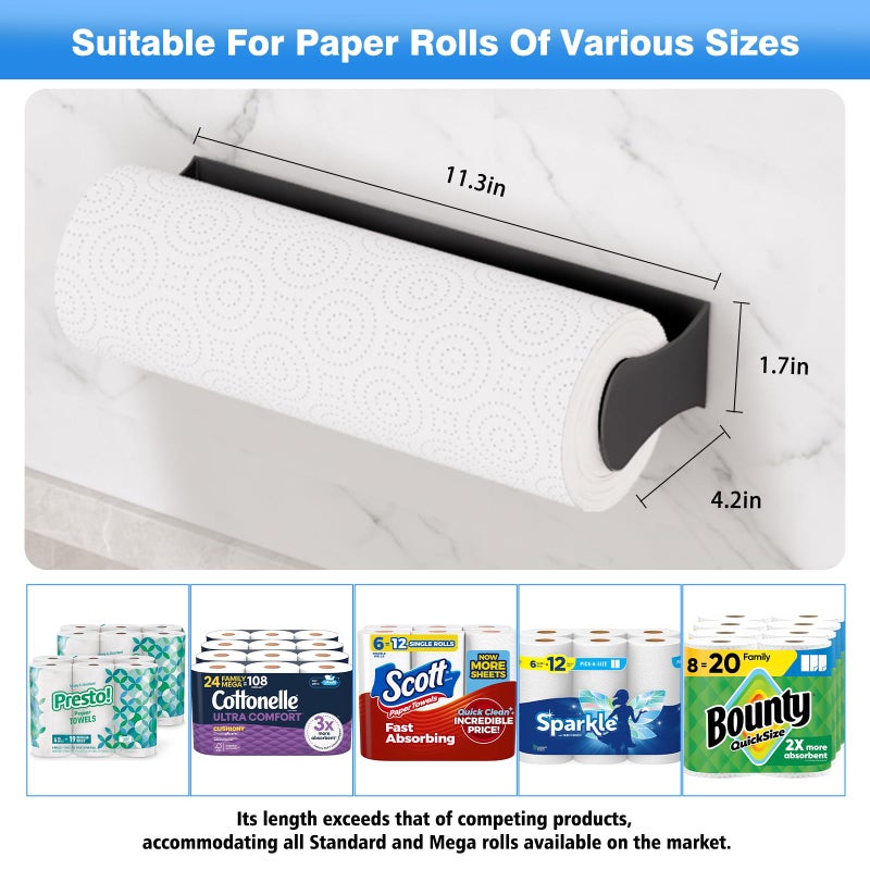 Smipam Paper Towel Holder Under Cabinet, Black, Adhesive & Wall Mount, Under Counter Paper Towel Rack for Kitchen and Bathroom, Home and Kitchen Decor - Image 5