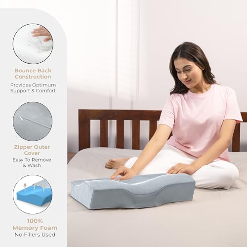 MY ARMOR Cervical Pillow for Neck Pain and Shoulder Pain, Spondylitis Neck, Orthopedic Memory Foam Pillow for Sleeping, Standard Size - 2 & 4 Inch Dual Height, with Washable Grey Velvet Cover - Image 5