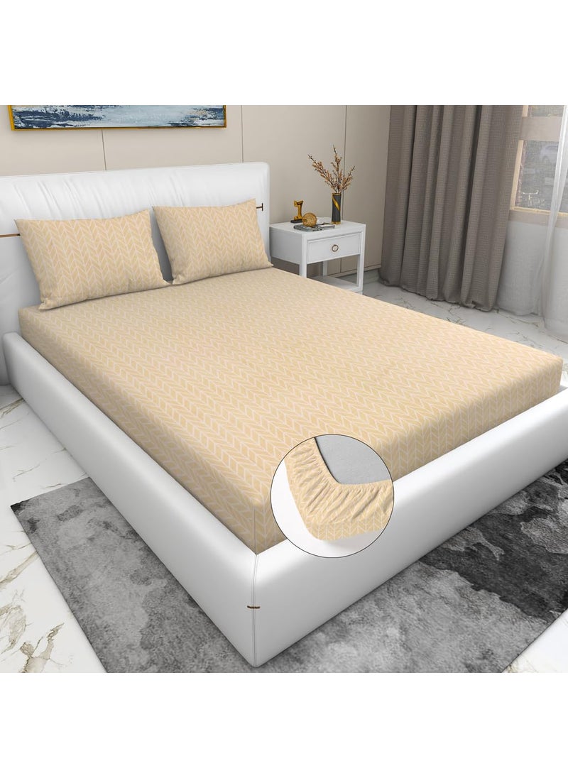 RD TREND RD TREND Presents Luxurious Glace Cotton Super Soft 210 TC 360 Elastic Fitted Bedsheet King Size 78X72X8 Inch with 2 Pillow Covers Color BeigePatternSolid  - Image 1