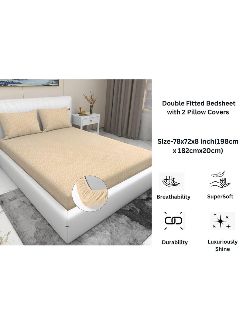 RD TREND RD TREND Presents Luxurious Glace Cotton Super Soft 210 TC 360 Elastic Fitted Bedsheet King Size 78X72X8 Inch with 2 Pillow Covers Color BeigePatternSolid  - Image 2