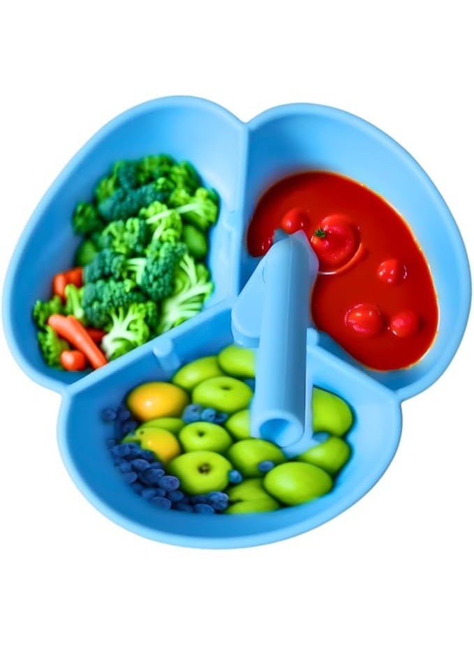 طبق مقسم بقاعدة شفط، 3 أقسام، خالٍ من مادة BPA، قابل لإعادة الاستخدام، طبق تقديم طعام مع ماصة، مانع للانزلاق، قبضة قوية، مقاوم للحرارة، خفيف الوزن، سهل التنظيف - Image 2