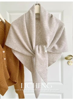 High-End Feel Lazy Out On The Street 100% Wool Triangle Design Womens Autumn/Winter Neck Warmer Solid Color Large Scarf Oatmeal apricot (solid color)