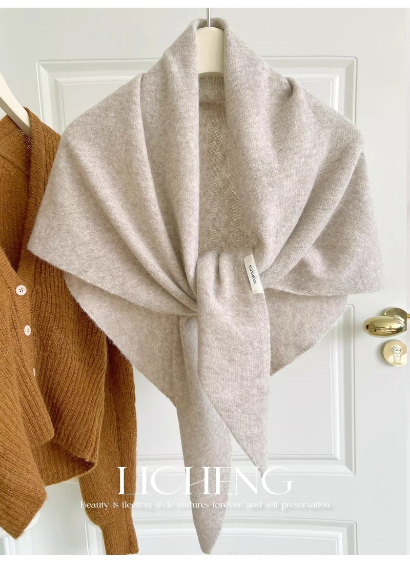 Generic - High-End Feel Lazy Out On The Street 100% Wool Triangle Design Womens Autumn/Winter Neck Warmer Solid Color Large Scarf Oatmeal apricot (solid color) - Image 1