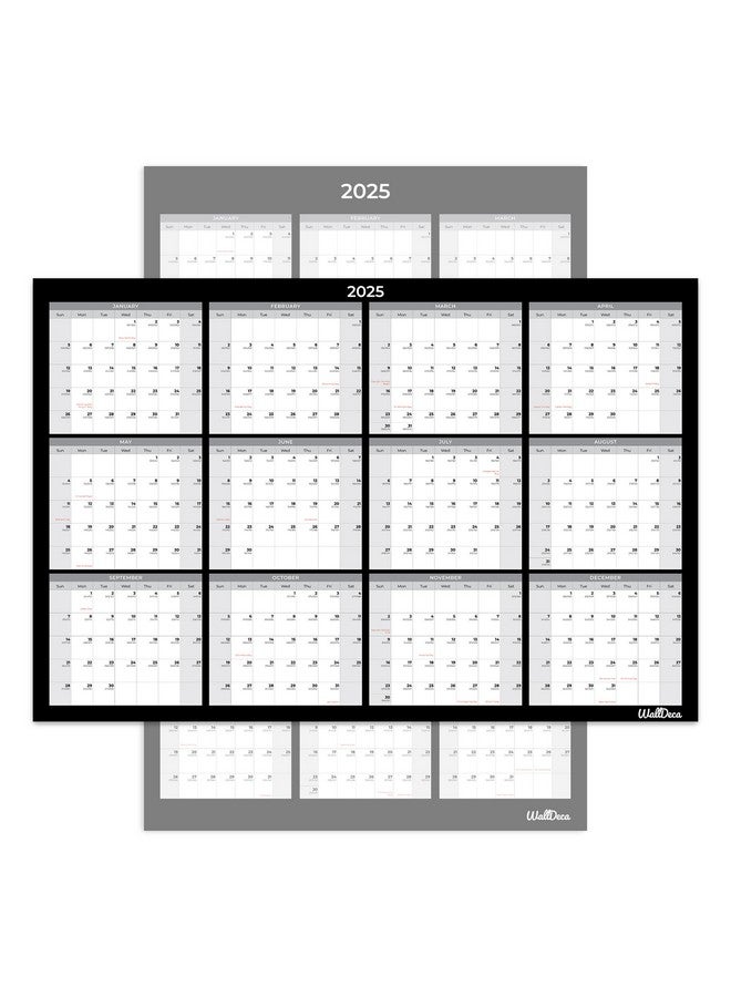 WallDeca Large Dry Erase Calendar For Wall - 2025 Wall Calendar Dry Erase Monthly Yearly Planner - Laminated White Board Calendar Sheet - Horizontal/Vertical Layout - 24" X 36" Dry Erase Wall Calendar  - Image 1