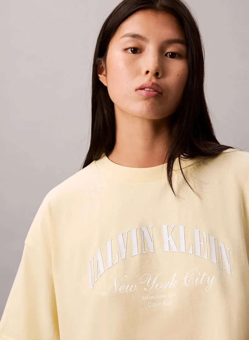 Calvin Klein Pear Sorbet Cropped Varsity Logo T-Shirt for Women | Best Price UAE