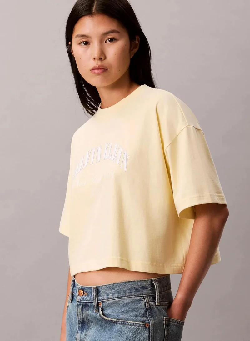 Calvin Klein Pear Sorbet Cropped Varsity Logo T-Shirt for Women | Best Price UAE