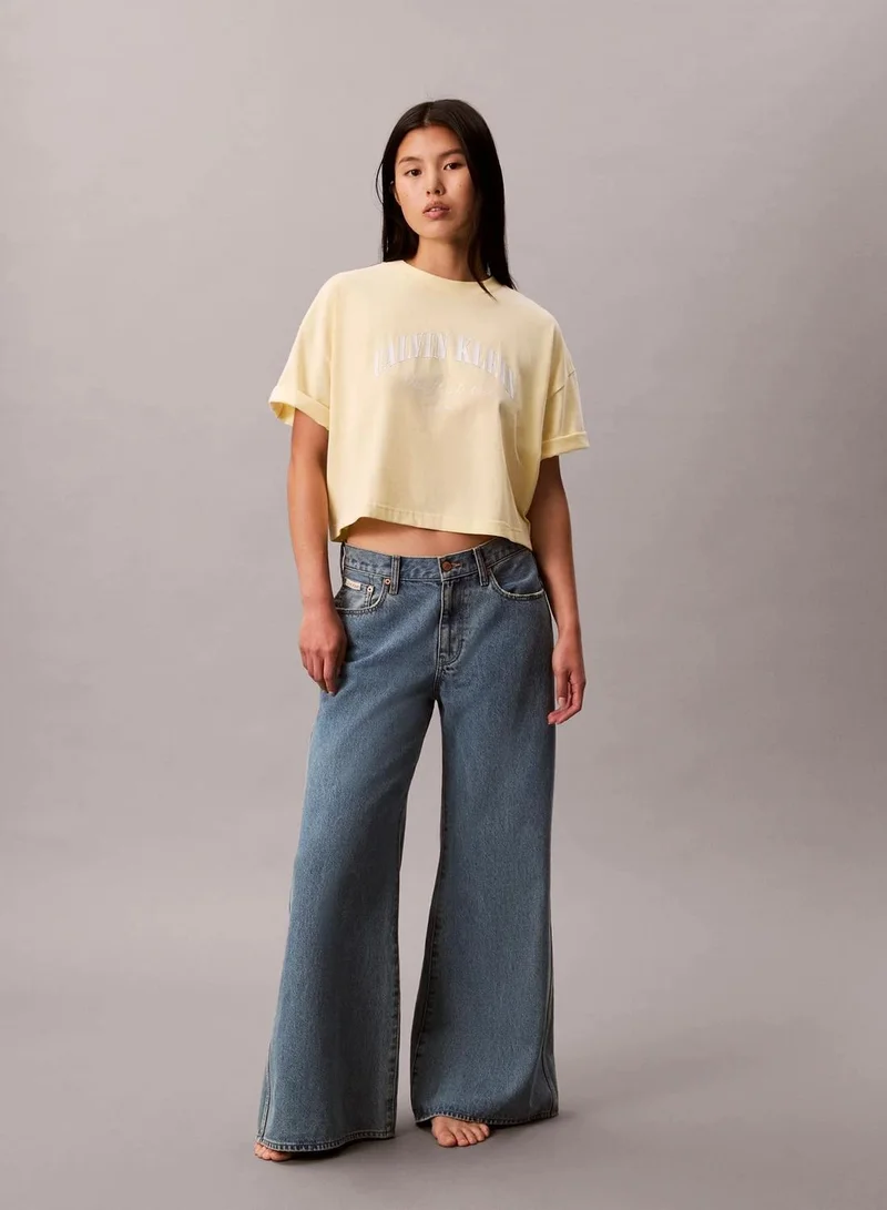 Calvin Klein Pear Sorbet Cropped Varsity Logo T-Shirt for Women | Best Price UAE