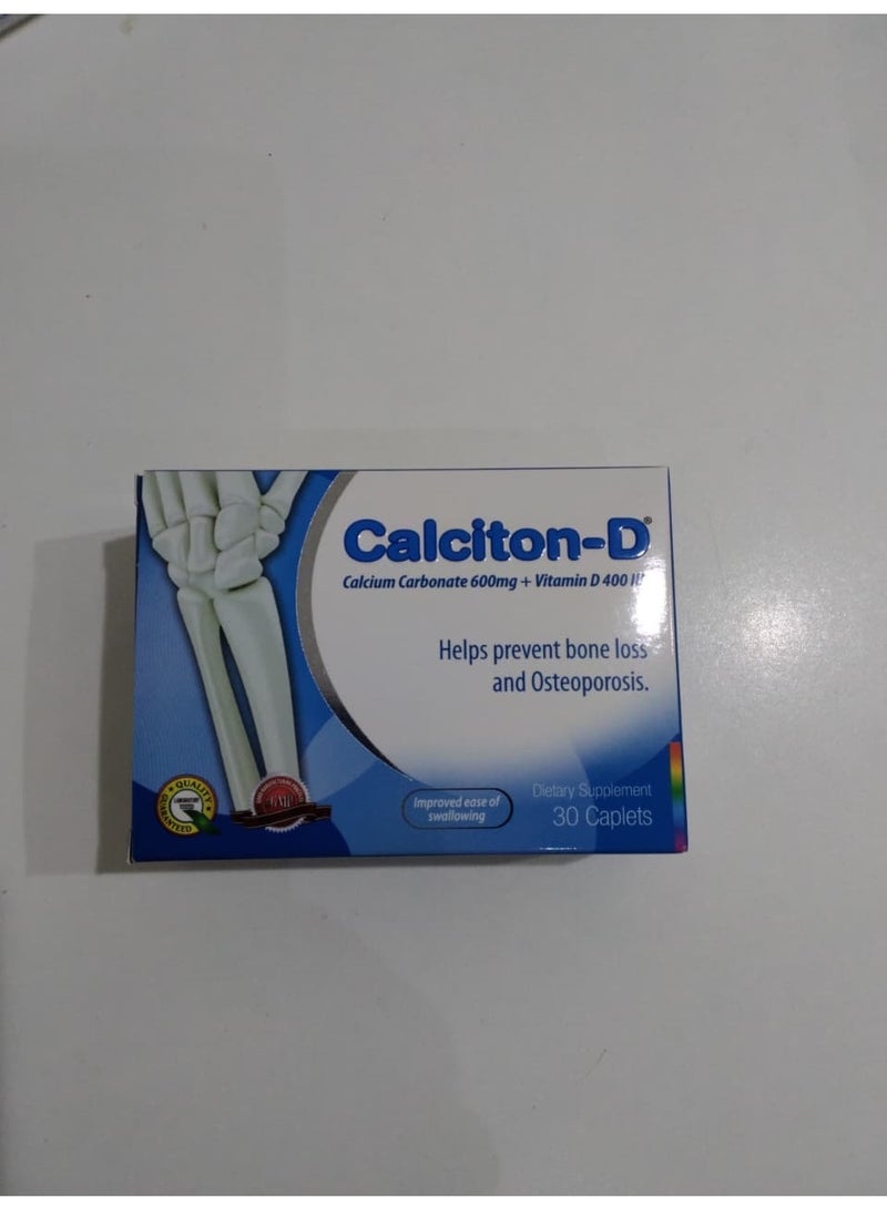 Calciton-D Calcium Carbonate 600mg + Vitamin D 400 IU Dietary Supplement, 30 Caplets