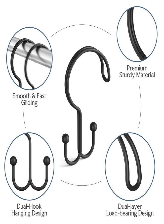 Bathway Black Shower Curtain Hooks Ring, 12 Pcs Double Sided Shower Hooks, Rust Proof Metal Shower Hooks for Bathroom, Anti-Drop Shower Rings for Shower Curtain & Liners - Image 2