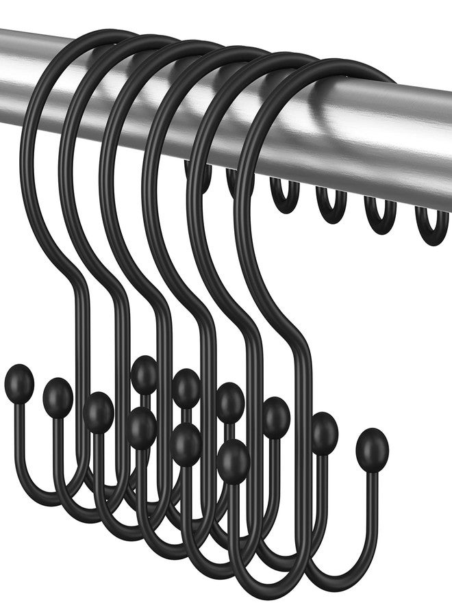 Bathway Black Shower Curtain Hooks Ring, 12 Pcs Double Sided Shower Hooks, Rust Proof Metal Shower Hooks for Bathroom, Anti-Drop Shower Rings for Shower Curtain & Liners - Image 1