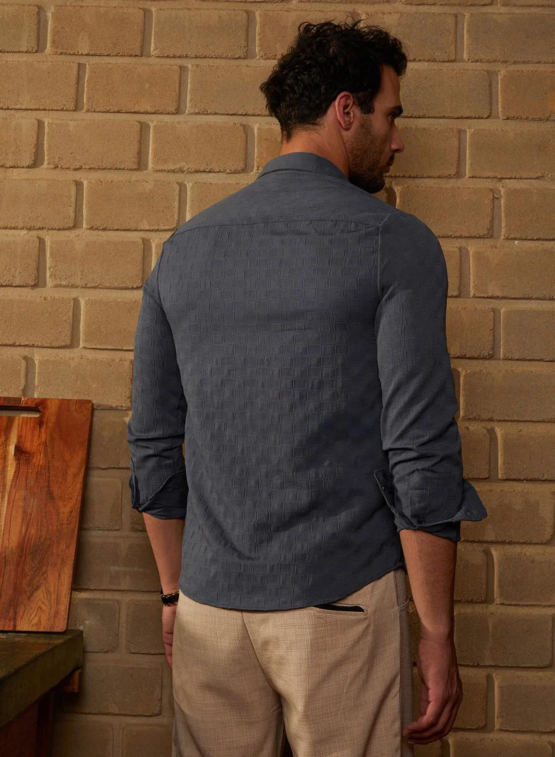 Campus Sutra Men's Charcoal Grey Cubic-Tactile Shirt