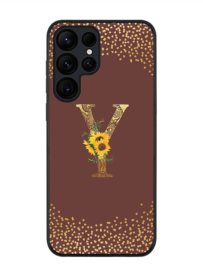 Stylizedd For Samsung Galaxy S25 Ultra 5G Case,Slim fit Camera Protection, Shockproof Thin Phone cover  - Custom Floral Monogram - Y  (Brown ) - Image 1
