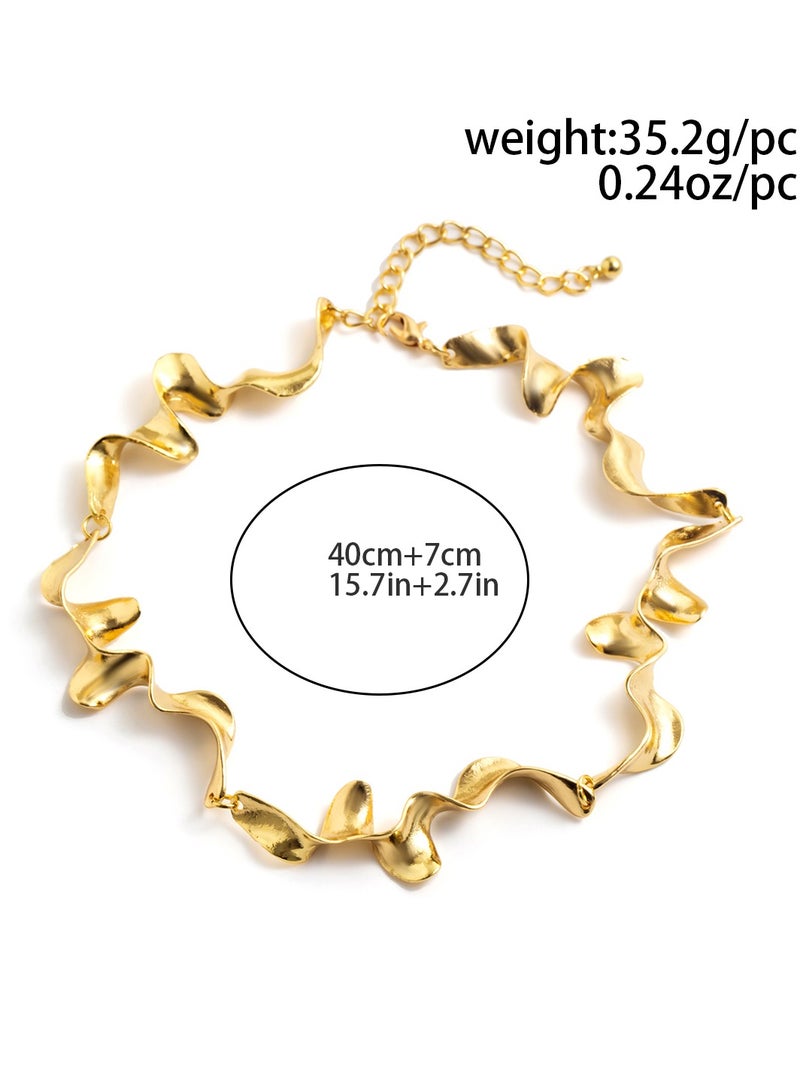 Irregular twisted wave Metal stitching necklace - Image 2