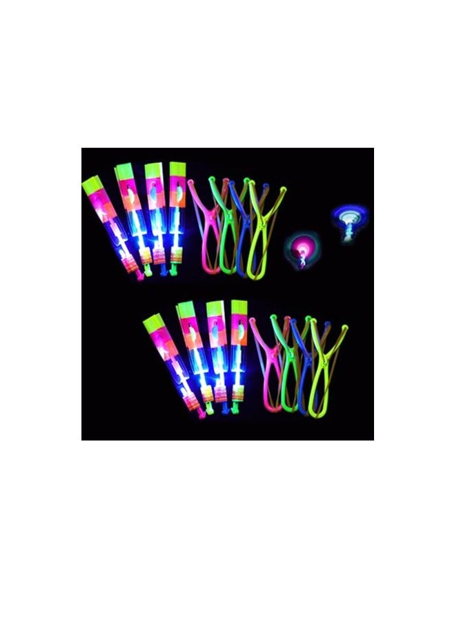 8PCS LED Helicopter Catapult Flying Toys | Party Return Gifts for Kids | Outdoor Camping Party Favors | Fun Slingshot Rocket Helicopter Toy for Boys & Girls - Image 1