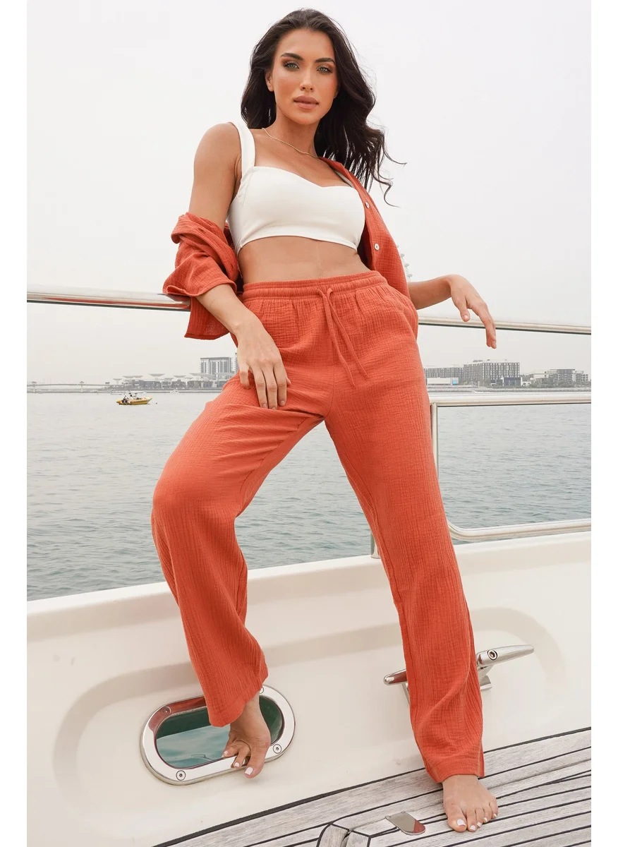 نوماد Crinkle Cotton Straight Leg Pant