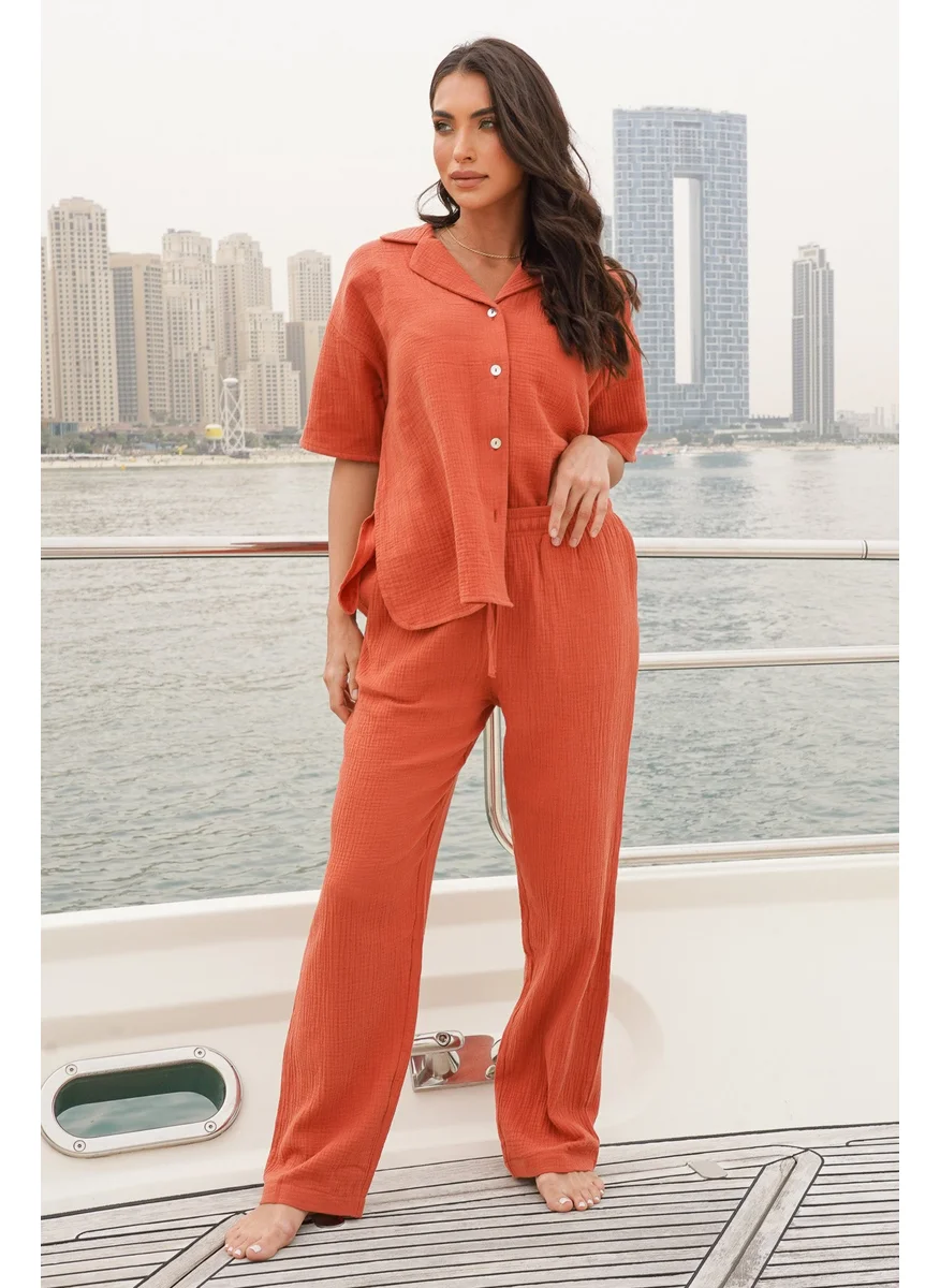 نوماد Crinkle Cotton Straight Leg Pant