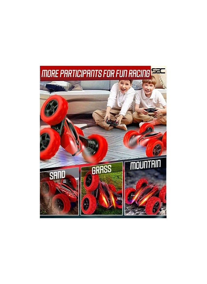 S2C S2C Remote Control Car, RC Cars Stunt Car Toy, 4WD 2.4Ghz Double Sided 360° Rotating RC Car with Headlights, Kids Xmas Toy Cars for Boys/Girls (Red)  - Image 4