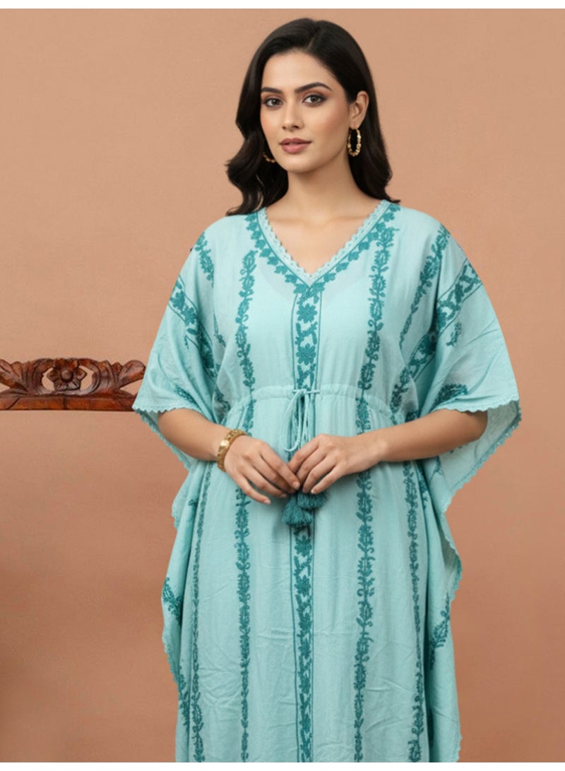 الايا كفتان مطرز يدويًا من قماش الرايون شيكانكاري - Image 3