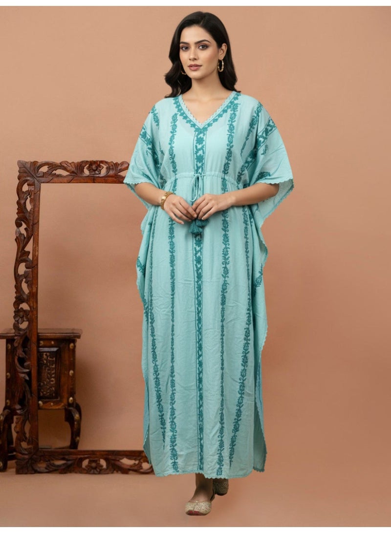 الايا كفتان مطرز يدويًا من قماش الرايون شيكانكاري - Image 1