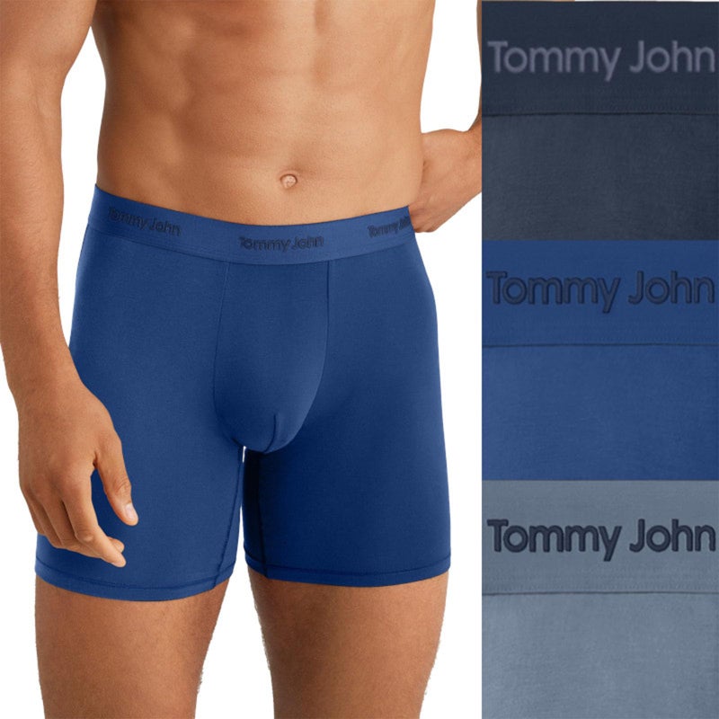 Tommy John Men's Luxe Modal 4" Trunk Boxer Brief Underwear 3-Pack, Blue Quartz/Dress Blues/Troposphere, Medium - Image 3