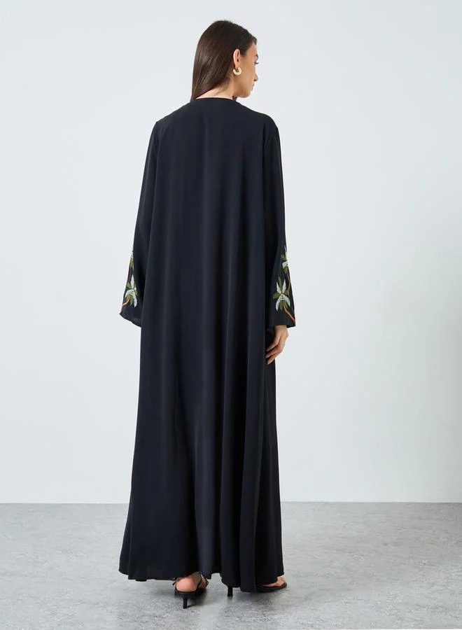 تايك تو Take Two Embroidery Sleeve Open Front Abaya