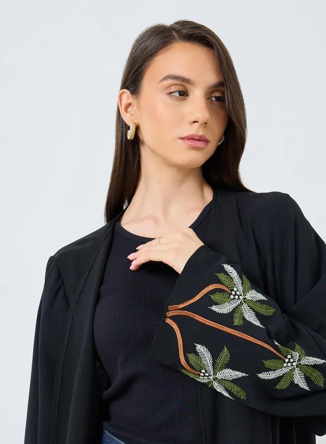 تايك تو Take Two Embroidery Sleeve Open Front Abaya