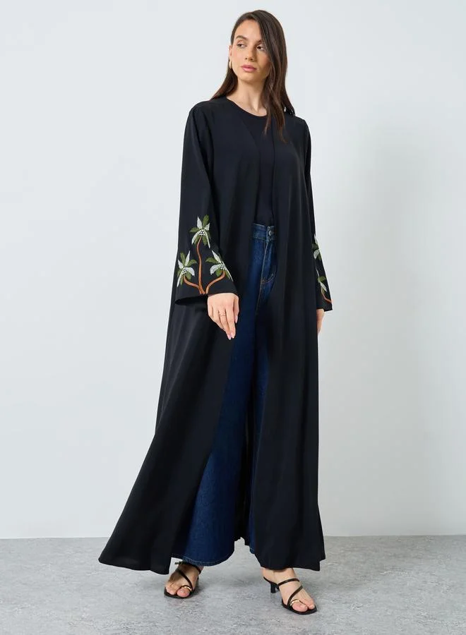 تايك تو Take Two Embroidery Sleeve Open Front Abaya