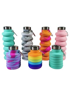 Generic Cross-border Creative Heart-shaped Silicone Folding Water Cup Portable Mountaineering Outdoor Camping Telescopic Sports Kettle 500ML-Color:Round Tie-dye Gray-Capacity:500ml Opp Packaging  - Image 4