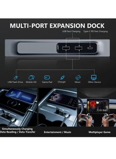 SYOSI USB C Docking Station for Tesla Model Y / 3 Center Console Smart LED Multiport HUB Charger Adapter Splitter Extension Accessories with Sliding Cap, PD Fast Charge Port  - Image 2