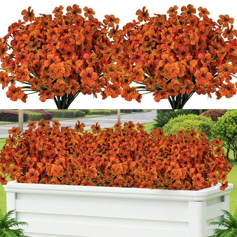 Lnoicy 24 Pcs Artificial Flowers for OutdoorPlastic Flowers Decoration UV Resistant Faux Flowers Shrubs Artificial Plants for Indoor Outside Garden Home Wedding FarmhouseOrange