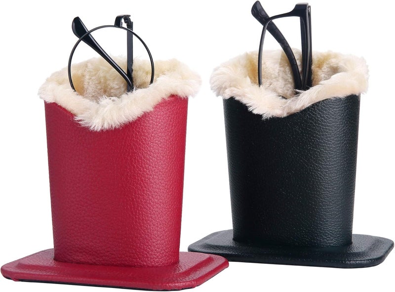Siveit Eyeglass Holders, PU Leather Eyeglass Holder Stands with Soft Plush Lining - 2 Packs (Black, Burgundy Red) - Image 1