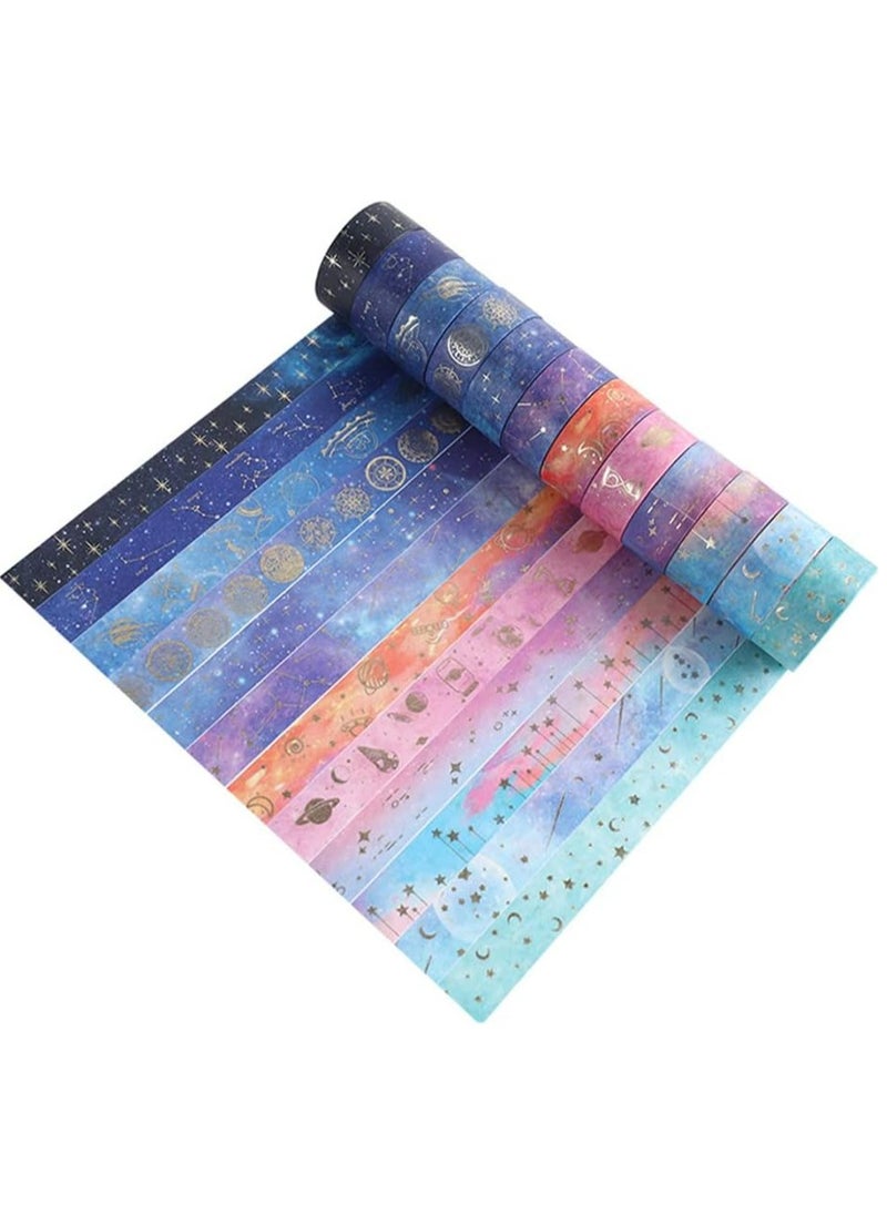 Arabest - Galaxy Purple Bronzing Washi Tape, 12 Rolls DIY Hand Account Creative Decorative Stickers Handmade Accessories Gold Foil Paper Tapes with Constellations, Blue Sky, Moon, Stars, Celestial Bodies - Image 1