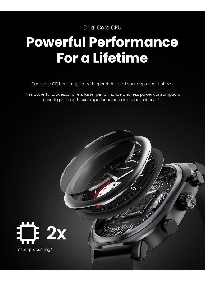 HiFuture - HiFuture AIX Lite Dual Core Smartwatch with Extra Belt, 1.43" AMOLED Display, Gorilla Glass, Wireless Calling, 10 Days Battery, Sports Modes, Syntra AI Health Monitoring, 1 ATM Waterproof - Image 1