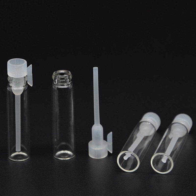 Teensery 100 Pcs Empty Perfume Sample Bottles Mini Glass Refillable Sample Vial Containers with Clear Cap for Aromatherapy, Essential Oil, Fragrance and Liquid (1ml) - Image 2