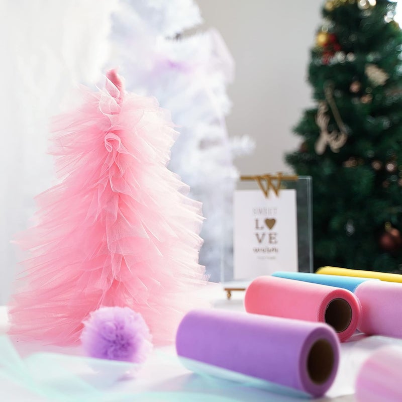 Meedee Pastel Tulle Ribbon 6 Rolls Tulle Fabric Spool Ribbon, 6 inch by 25 Yards/Spool, Perfect for Tutus DIY Wedding Table Skirt Rainbow Party Decorations Gift Wrapping - Image 4
